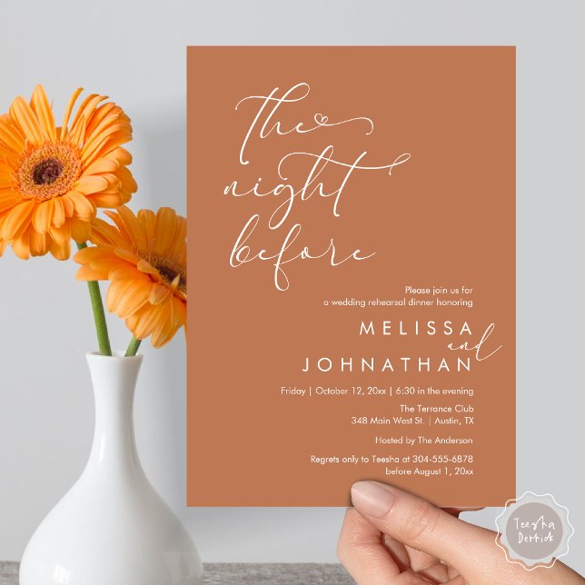The Night Before Romantic Wedding Rehearsal Dinner Invitation (The Night Before, Romantic Wedding Rehearsal Dinner Invitation Card, PDF, Copper Brown)