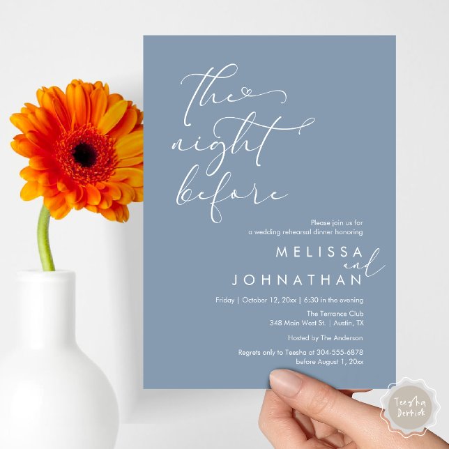 The Night Before Romantic Wedding Rehearsal Dinner Invitation (The Night Before, Romantic Wedding Rehearsal Dinner Invitation Card, PDF, Dusty Blue)