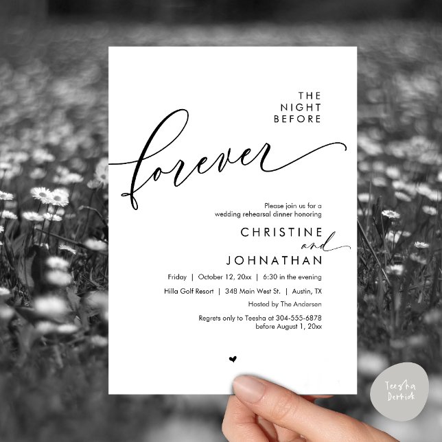 The Night Before Romantic Wedding Rehearsal Dinner Invitation (The Night Before Forever, Romantic Wedding Rehearsal Dinner Invitation Card, PDF, In Black White)