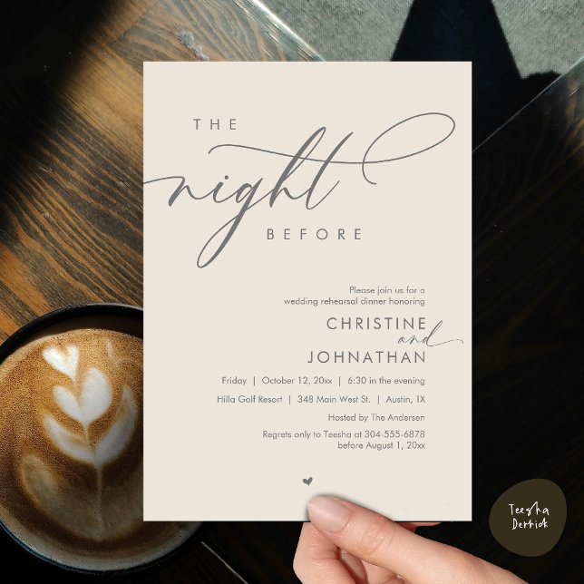 The Night Before Romantic Wedding Rehearsal Dinner Invitation (Romantic The Night Before, Wedding Rehearsal Dinner Invitation Card, PDF, Dark Grey Cream)