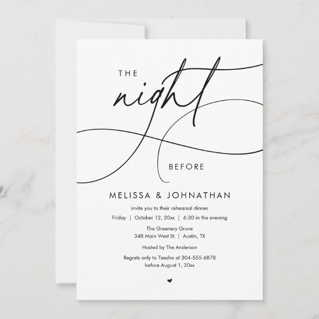 The Night Before Romantic Wedding Rehearsal Dinner Invitation (Front)