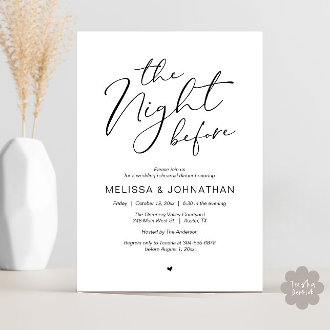 The Night Before Romantic Wedding Rehearsal Party Invitation (The Night Before Romantic Modern Wedding Rehearsal Dinner Aesthetic Invites Card PDF Black White)