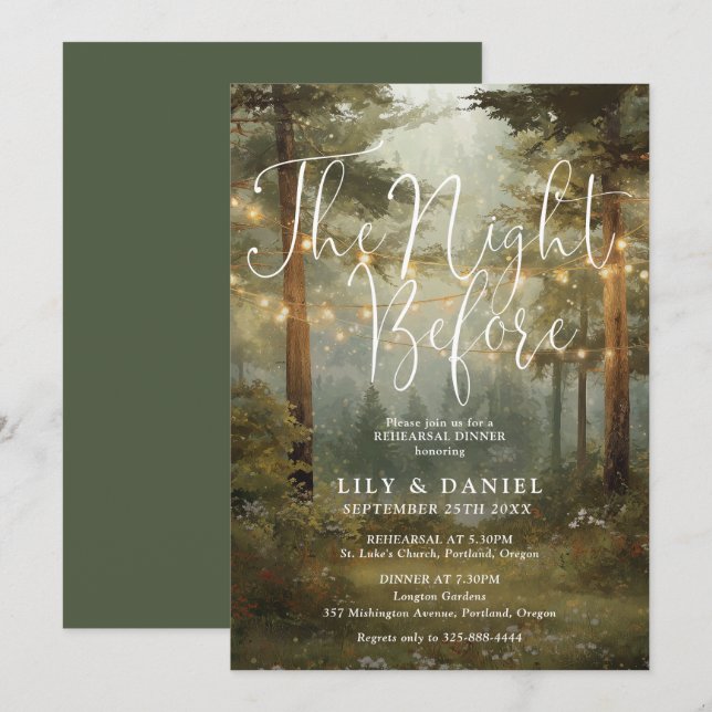 The Night Before Rustic Forest Rehearsal Dinner Invitation (Front/Back)