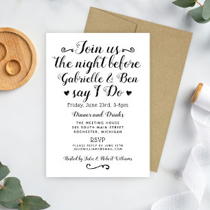 The Night Before Rustic Script Rehearsal Dinner Invitation
