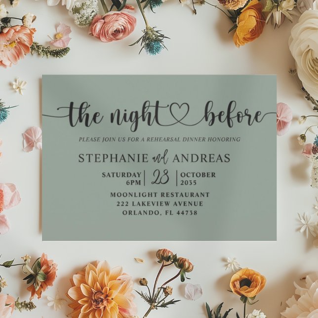 The Night Before Sage Green Wedding  Invitation (Creator Uploaded)