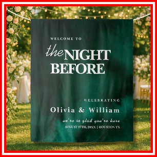 The Night Before Sign Emerald Green  Gold Backdrop Tapestry