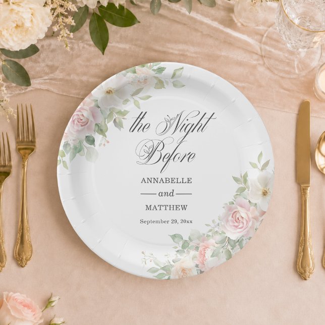 The Night Before Soft Blush Roses Wedding Paper Plate (Creator Uploaded)
