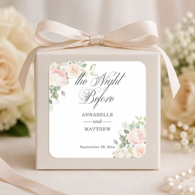 The Night Before Soft Blush Roses Wedding Square Sticker (Creator Uploaded)