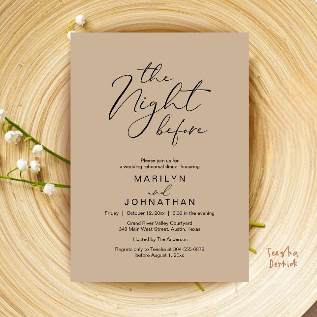 The Night Before Wedding Modern Rehearsal Dinner Invitation (The Night Before Wedding Modern Rehearsal Dinner Invitation Card in Brown Tan)