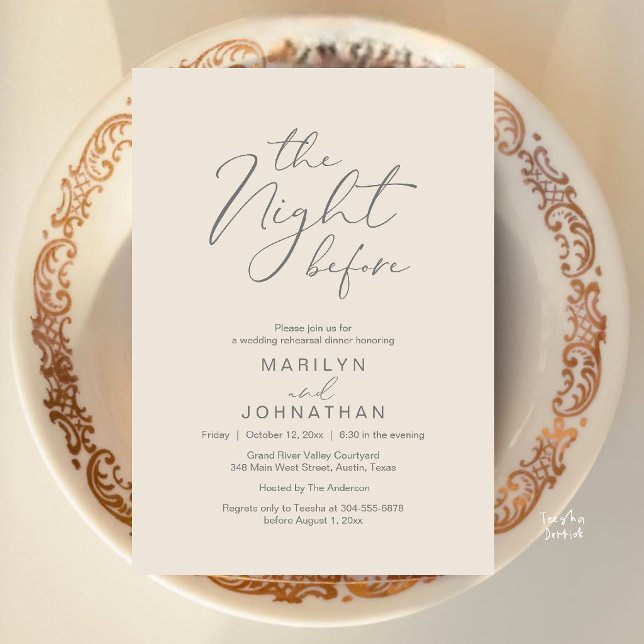 The Night Before Wedding Modern Rehearsal Dinner Invitation (The Night Before Wedding Modern Rehearsal Dinner Invitation Card in Cream and Grey)