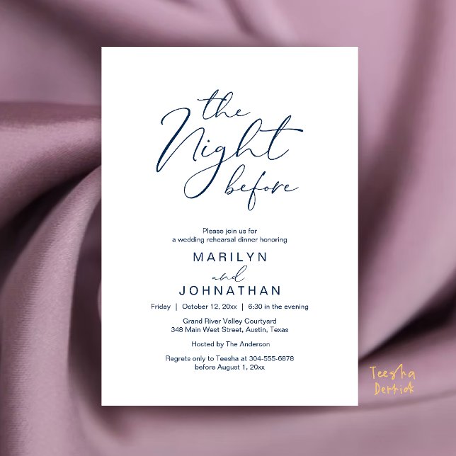 The Night Before Wedding Modern Rehearsal Dinner Invitation (The Night Before Wedding Modern Rehearsal Dinner Invitation Card in Navy Blue)
