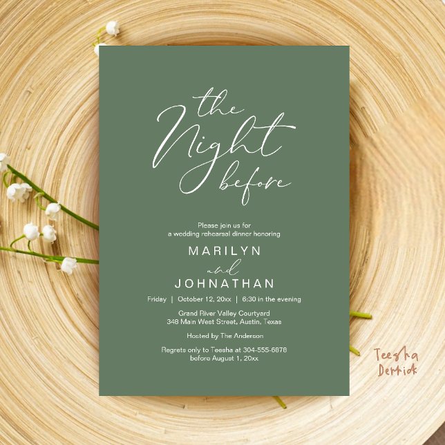 The Night Before Wedding Modern Rehearsal Dinner Invitation (The Night Before Wedding Modern Rehearsal Dinner Invitation Card in Sage Green)