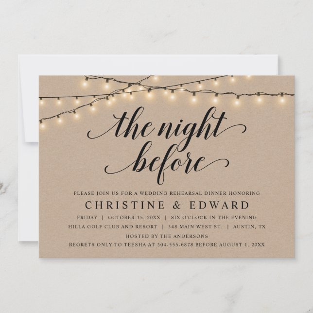The Night Before, Wedding Rehearsal, Brown Kraft Invitation (Front)