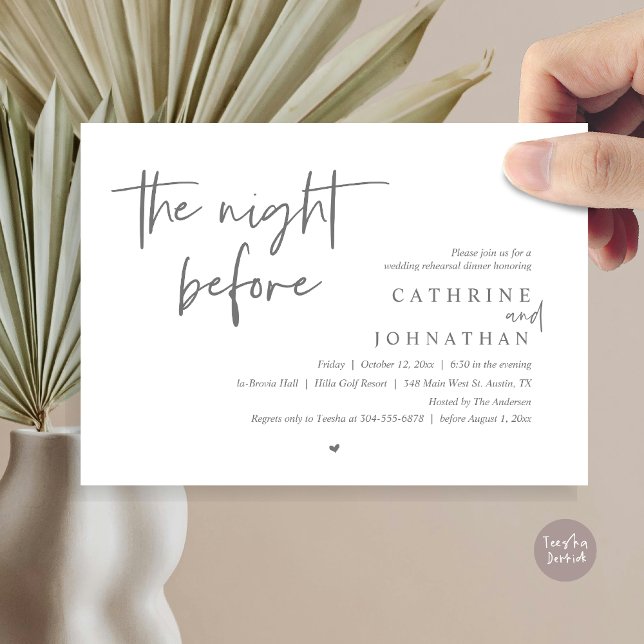 The night before, Wedding Rehearsal Dinner Invitation (The night before, Wedding Rehearsal Dinner Invitation Card, PDF, in Dark Grey)