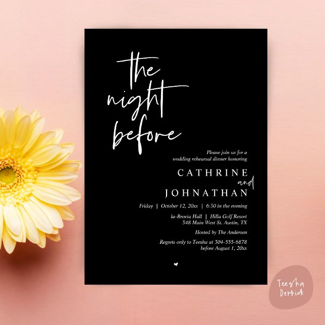 The night before, Wedding Rehearsal Dinner Invitation (The night before, Modern Wedding Rehearsal Dinner Invitation Card, PDF, in Classy Black)