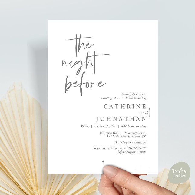The night before, Wedding Rehearsal Dinner Invitation (The night before, Modern Wedding Rehearsal Dinner Invitation Card, PDF, in Dark Grey)