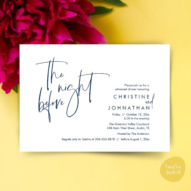 The Night Before, Wedding Rehearsal Dinner Invitation (The night before, Casual Modern Wedding Rehearsal Dinner Invitation Card PDF Navy Blue)