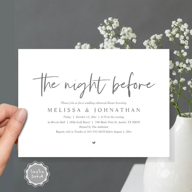 The Night Before, Wedding Rehearsal Dinner Invitation (The Night Before, Wedding Rehearsal Dinner Invitation Card, Modern Casual Script, in dark grey)