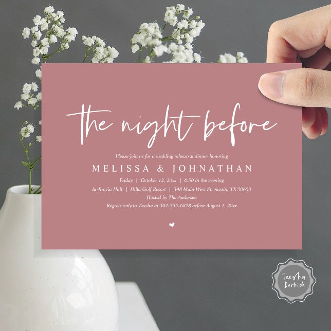 The Night Before, Wedding Rehearsal Dinner Invitation (The Night Before, Wedding Rehearsal Dinner Invitation Card, Modern Casual Script, in dusty rose)
