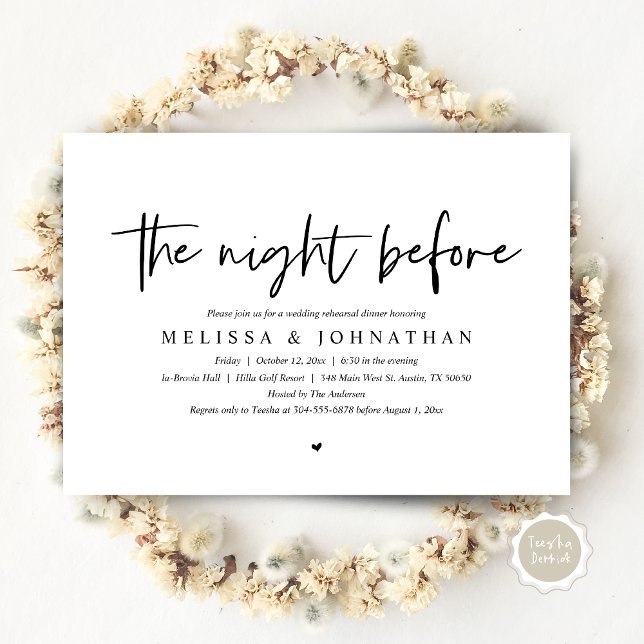 The Night Before, Wedding Rehearsal Dinner Invitation (The Night Before, Wedding Rehearsal Dinner Invitation Card, Modern Casual Script, in Black and White)