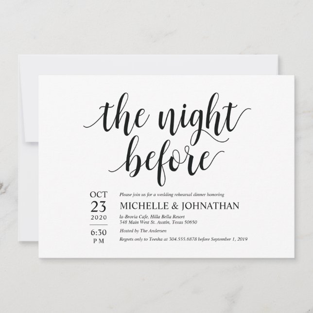 The night before wedding rehearsal dinner invites (Front)