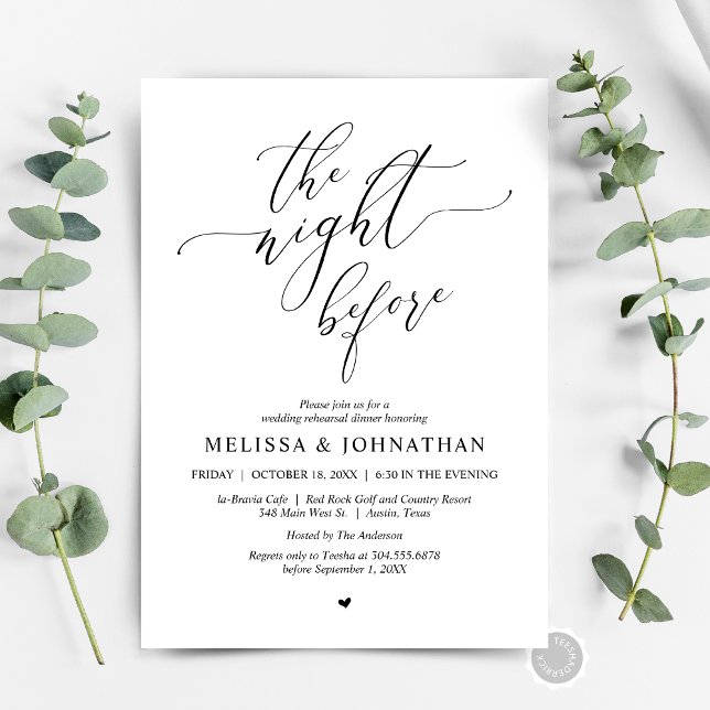 The Night Before, Wedding Rehearsal Dinner Party Invitation (The Night Before, Wedding Rehearsal Dinner Party Celebration Invitation Card, in modern whimsical.)