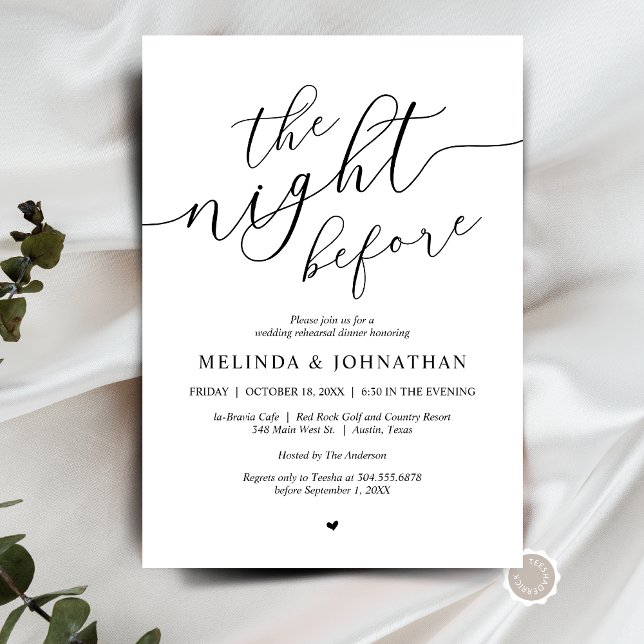 The Night Before, Wedding Rehearsal Dinner Party Invitation (The Night Before, Wedding Rehearsal Dinner Party Invitation Card, in Black and White themed.)