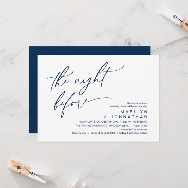 The Night Before, Wedding Rehearsal Dinner Party Invitation (Front/Back In Situ)