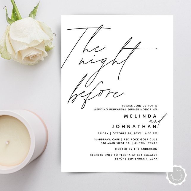 The Night Before Wedding Rehearsal Dinner Party t1 Invitation (The Night Before, Wedding Rehearsal Dinner Party Invitation Card, in Modern Minimal Design)