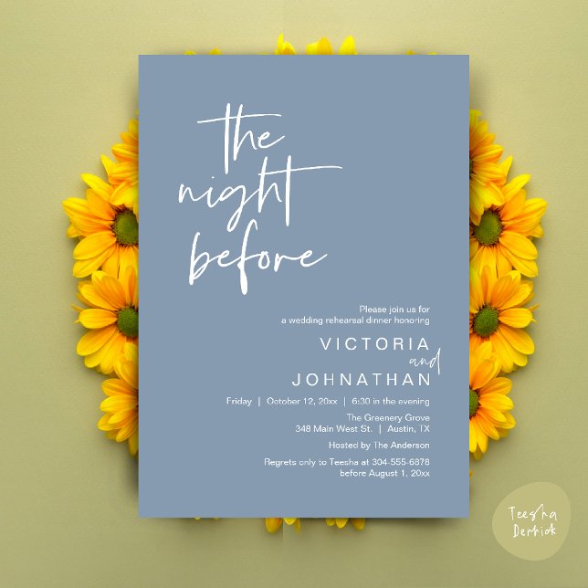 The Night Before, Wedding Rehearsal Party Dinner Invitation (The Night Before, Wedding Rehearsal Dinner Party Invites Card PDF Romantic Modern Casual Dusty Blue)