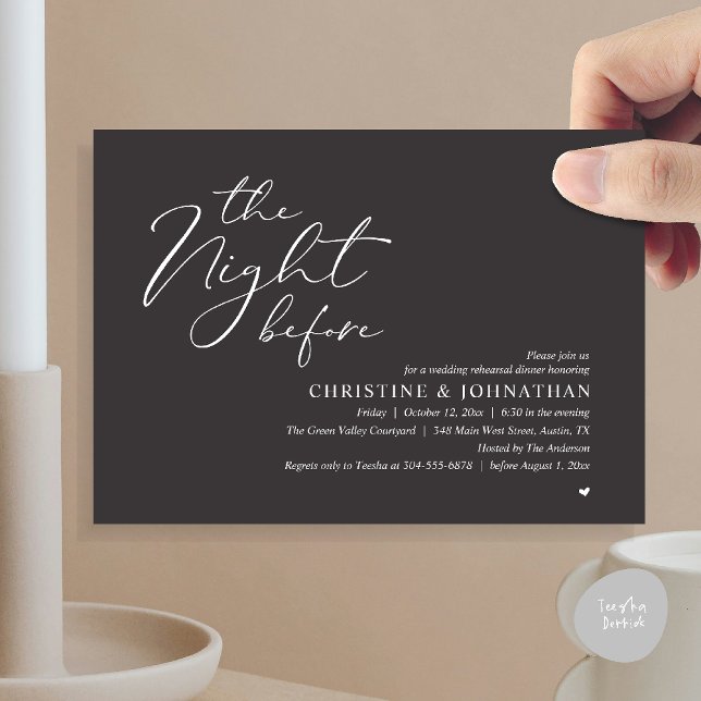The Night Before Wedding Rehearsal Romantic Dinner Invitation (The Night Before Wedding Rehearsal Romantic Dinner Invitation Card in Charcoal Grey)