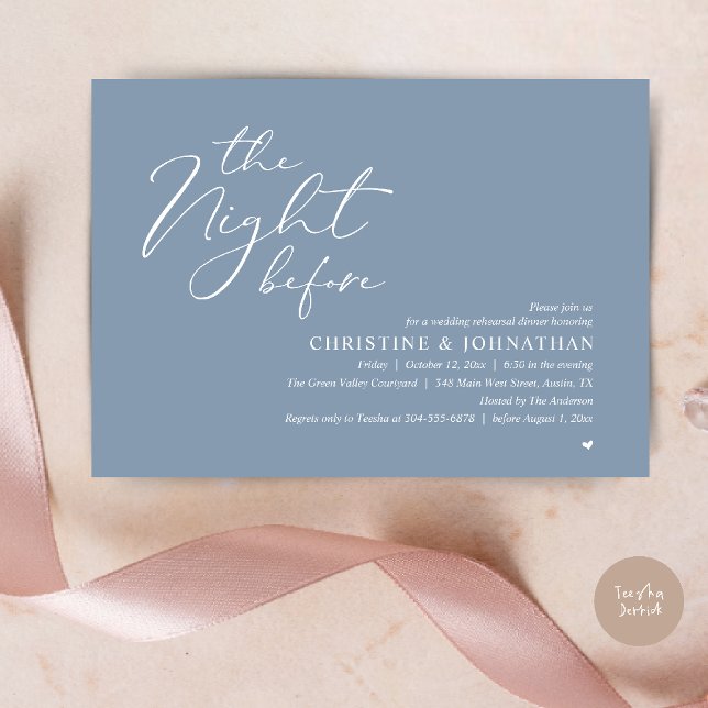 The Night Before Wedding Rehearsal Romantic Dinner Invitation (The Night Before Wedding Rehearsal Romantic Dinner Invitation Card in Dusty Blue)