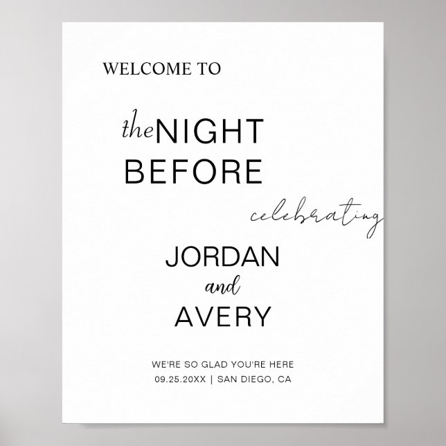 The Night Before Welcom Minimalist Rehearsal Dinne Poster (Front)