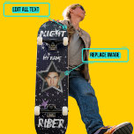 The Night Rider Skateboard<br><div class="desc">This is a one of a kind skateboard because it is designed by you using our "Night Rider" template. Replace the flame with your own face and add you name and other text.</div>