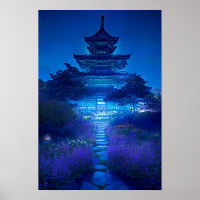 The Night Serenity of a Japanese Temple Poster (Front)