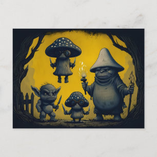 The Nightshade Mischief: Spooky Mushroom Goblins Holiday Postcard