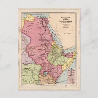 The Nile Basin, Egypt Map (1916) Postcard