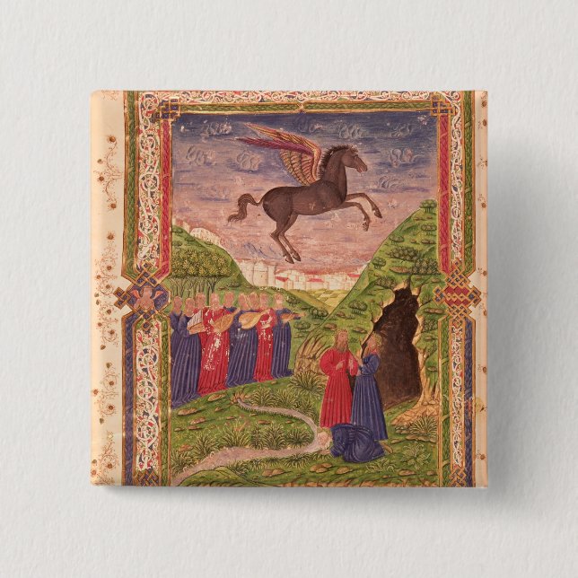 The nine Muses playing instruments 15 Cm Square Badge (Front)