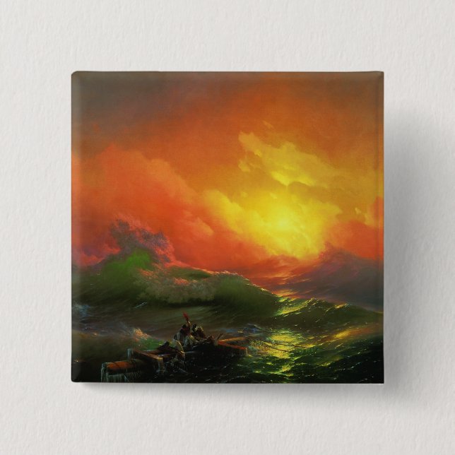 The Ninth Wave (by Ivan Aivazovsky) 15 Cm Square Badge (Front)