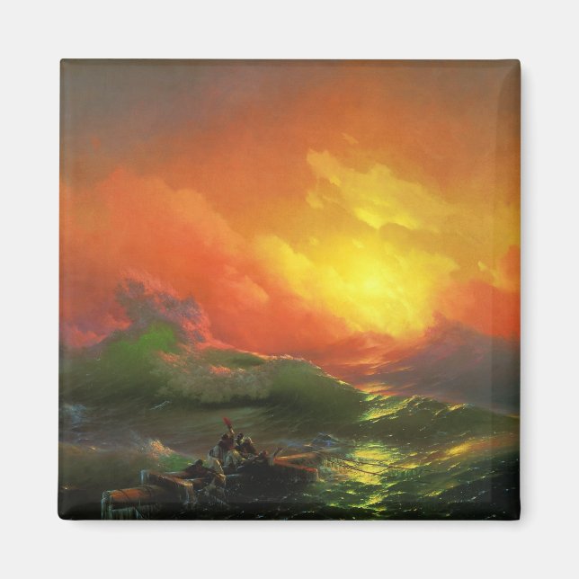 The Ninth Wave (Stormy Sea with Red Sunset) Magnet (Front)