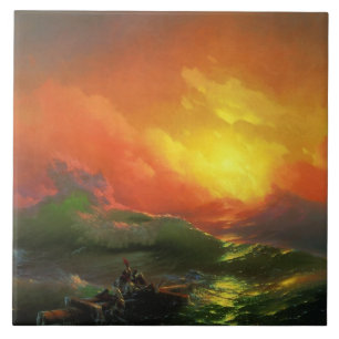 The Ninth Wave (Stormy Sea with Red Sunset) Tile
