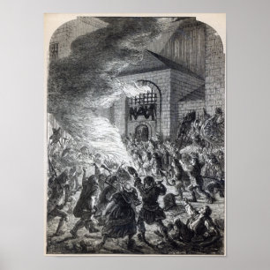 The 'No Popery' rioters burning the prison Poster