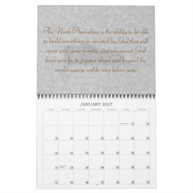 The Noah Anointing Calendar (Jan 2027)