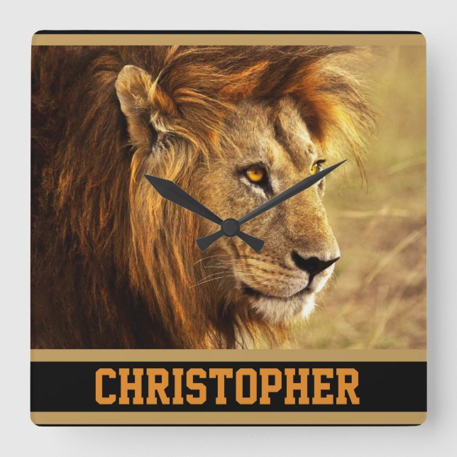 The Noble Lion Photograph Square Wall Clock (Front)