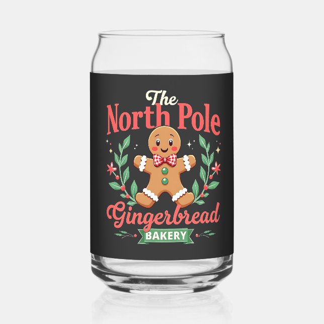 The North Pole Gingerbread Bakery Christmas  Can Glass (Front)