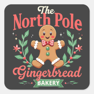 The North Pole Gingerbread Bakery Christmas  Square Sticker
