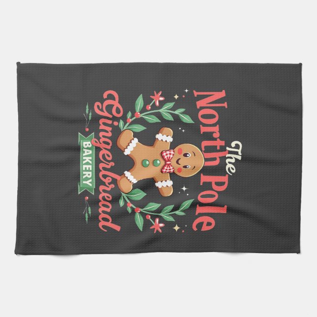 The North Pole Gingerbread Bakery Christmas  Tea Towel (Horizontal)