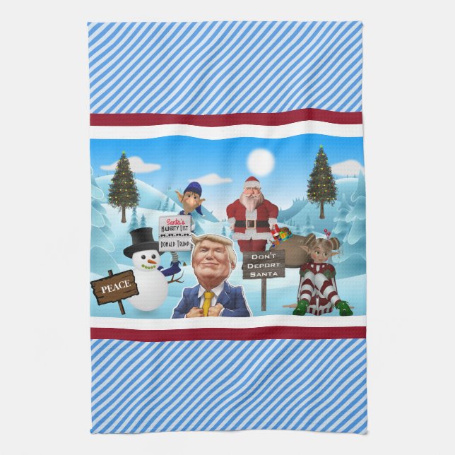 The North Pole Protests Trump Kitchen Tea Towel (Vertical)