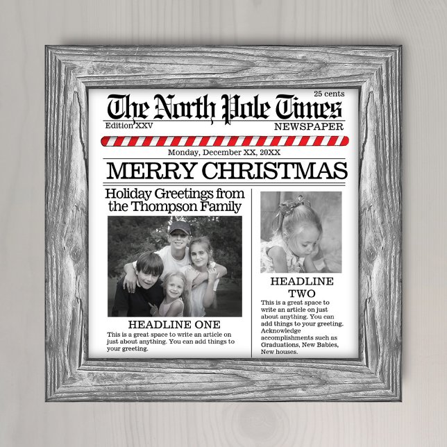 The North Pole Times Newspaper Headlines Poster (Christmas whimsical newspaper typography photo poster. )