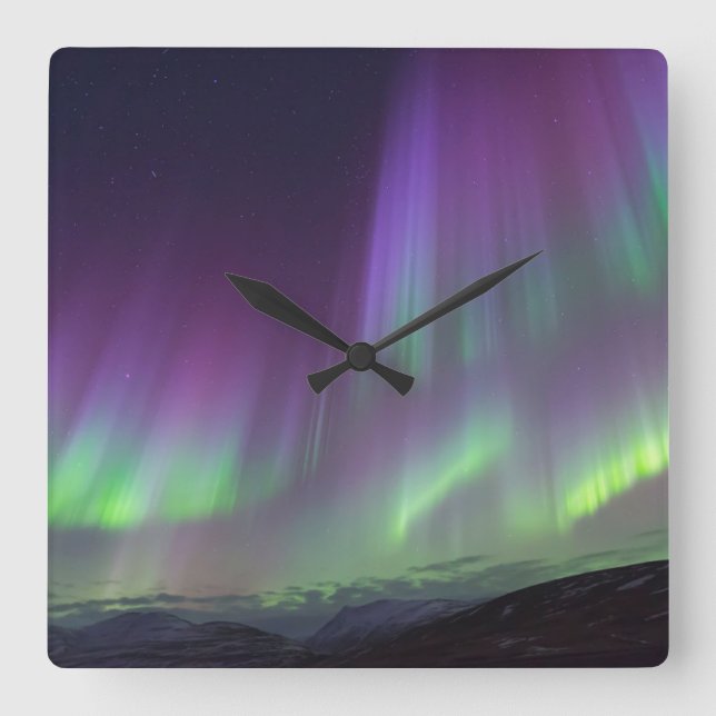 The Northern Lights | North Iceland Square Wall Clock (Front)
